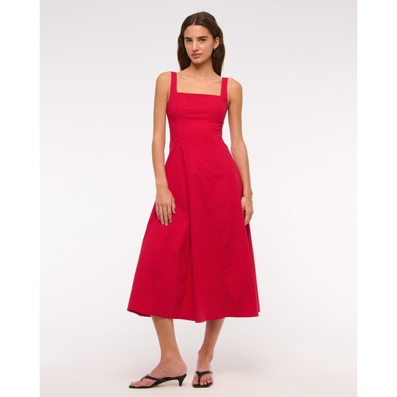 Abercrombie & Fitch Dresses & Skirts - A&F NEW Women's The Mila Viral Fit and Flare Square Neck Midi Dress in Red XL